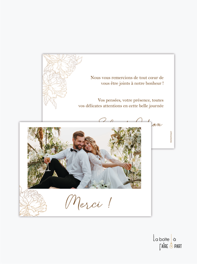 carte de remerciements mariage-chic-élégant-rafiné-pivoines-pivoines dorées-doré-fleurs