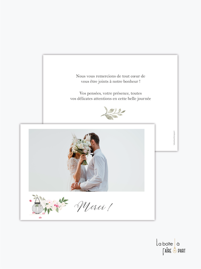 carte de remerciements mariage-fleurs-arche-mariage laïque-avec photo