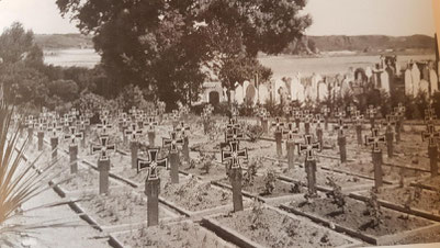 The southern Block of the German War Cemetery in 1945, Note the civilian graves at the back.