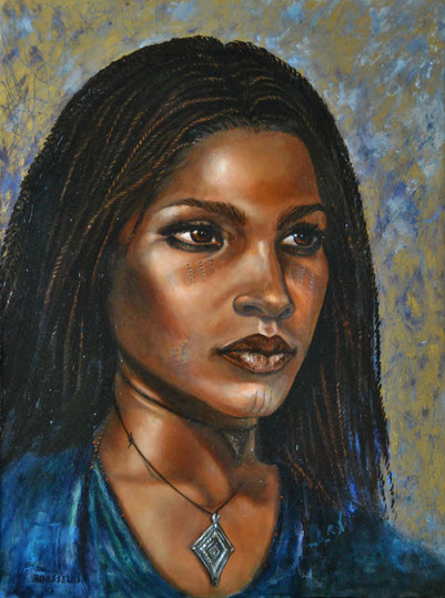 peinture-femme-touareg-bleu-portrait-ethnique-sylvie-roussel-meric-art