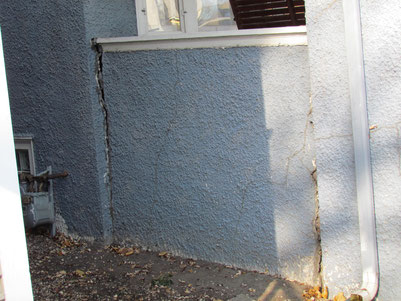 Rotten wood caused the corner of this porch to drop 5 inches