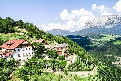 Außenansicht vom Buschenschank Rielingerhof in Ritten mit Blick auf den Schlern  