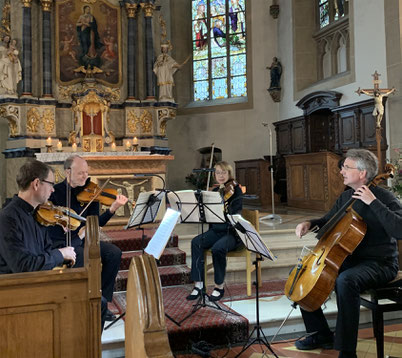 Das Alando-Quartett mit (v. l.) Burkhard Schmidt (Violine), Constantin Hilgert (Violine), Marlies Eckelt (Viola) und Tobias Köhler (Violoncello). Foto: privat