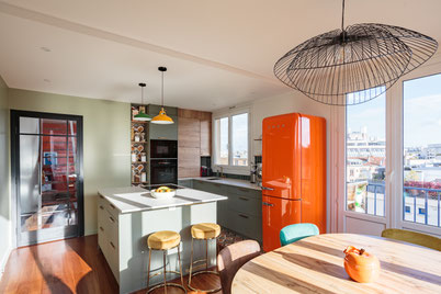 Cuisine, Verrière, cuisine ouverte, rénovation cuisine,Décoration d'intérieur Boulogne-Billancourt, conseil déco, projet déco, décoration, décoratrice d'intérieur, choix des peintures, shopping list, aménagement, optimisation de l'espace, décoration 