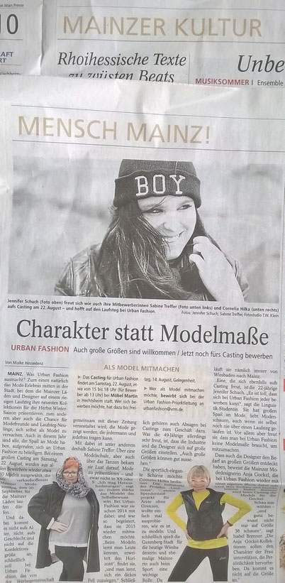 In der Mainzer Allgemeinen Zeitung (2015) eins meiner Models mit einem Foto von mir.