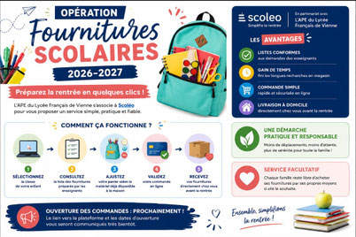 Visuel Opération Fournitures Scolaires 26-27 en partenariat avec Scoleo