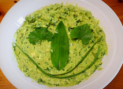 Knobicreme mit Avocado, Bärlauch und Knoblauchrauke