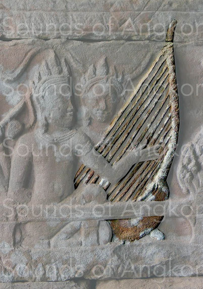 Court harp of King Jayavarman VII with 11 strings. Bayon.