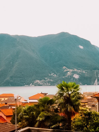 palm trees, mountains and a wonderful lake in Lugano, Switzerland