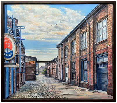 Alte Werkstattgebäude in der Wilhelminenhofstraße. Berlin-Oberschöneweide. Öl auf Leinwand, 70x80 cm, gemalt 2024. 1170 €