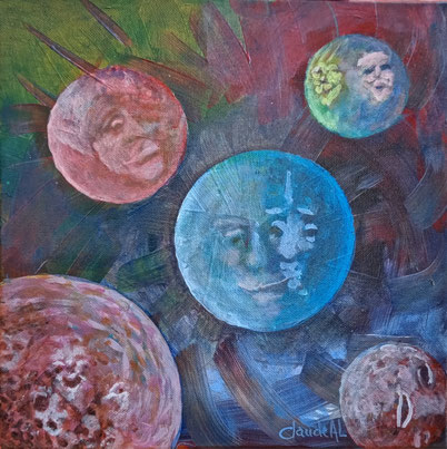 "Bulles émotionnelles". Acrylique sur toile. 30 x 30 cm. Disponible. 140€.