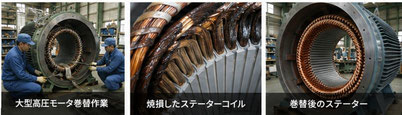 大型モーター巻替作業のビフォアーアフタ