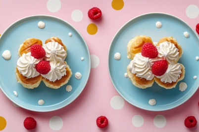 生クリームとベリーがあしらわれたスコーンのお皿。