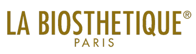 Goldiges Logo von der Marke La Biosthétique (Paris).