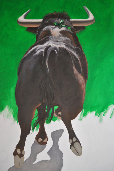 peinture-toro-taureau-corrida-fougue-vert-tauromachie-artiste-sylvie-roussel-meric