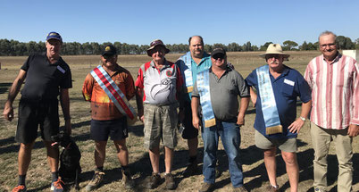 L - R:Trevor Bussell with 'Bon' the dog, Brodie Seccull, Victor Bowman, Gary Byron, Alan Seccull, Ian Auranaune, Neil Plumridge.