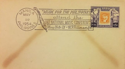 1954/5/10: Philippine Slogan Cancellation: “Music for the Philippines - Attend the 1st National Music Conference”