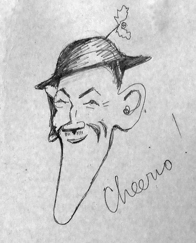 Crosbie Garstin  Self Portrait caricature in Christmas card to his family 1917 (Cornwall Record Office)