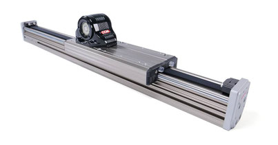 Linear guide rail belt driven self propelled