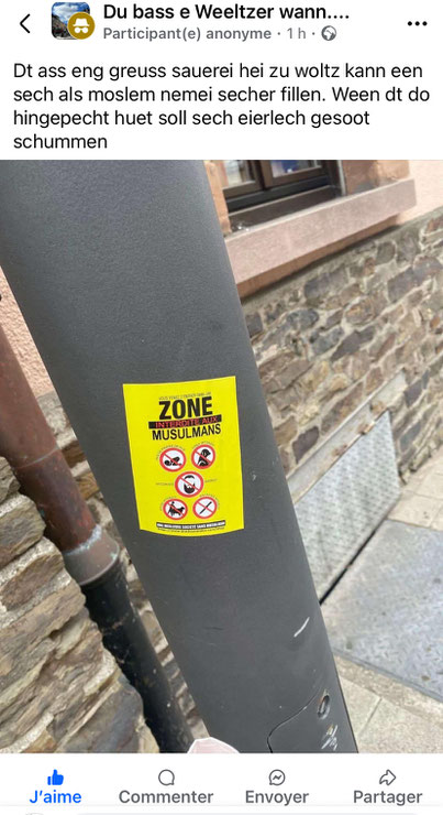 ▲ Message Facebook publié le 18 mai 2025 par le groupe "Du bass ee Weeltzer wann..." qui a condamné l'acte criminel.