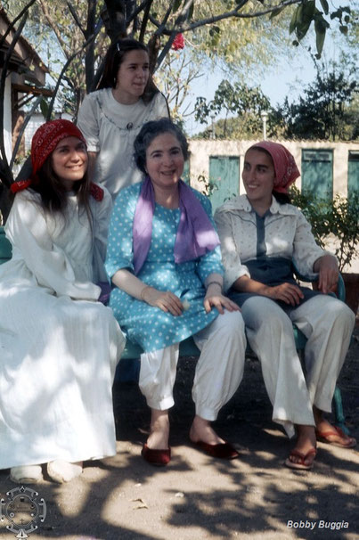 Young ladies with Meher Baba's sister in blue at Meherazad, India