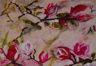 Magnolien im Erblühen  100 x 70  Acryl