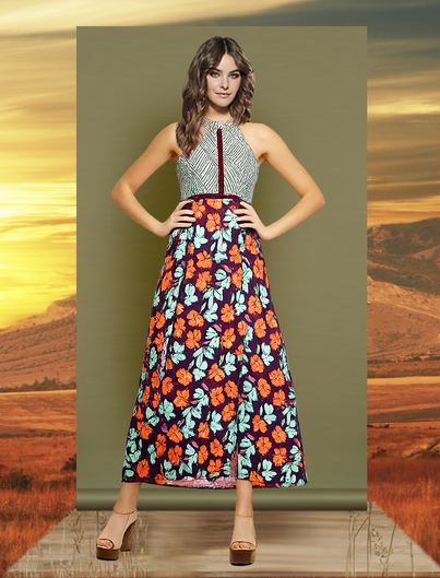 Boho-Damenkleid aus 100% hochwertiger Baumwolle mit floralem Muster