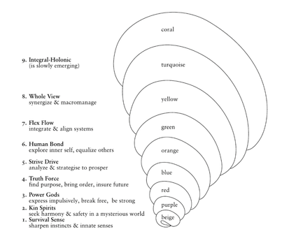 Fig. 4: Spiral Dynamics according to Beck & Cowan, 1995, Wilber, 2001a, 20