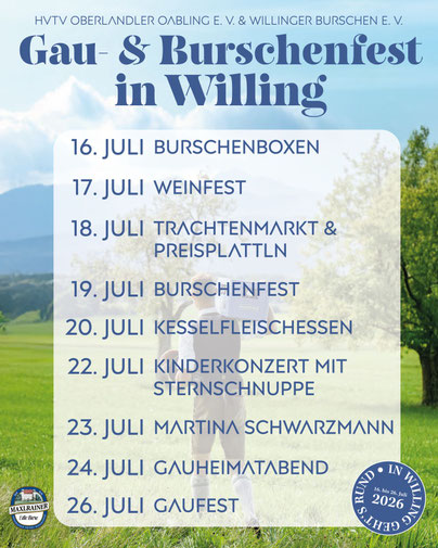 Festprogramm Gaufest, Burschenfest Bad Aibling 2026