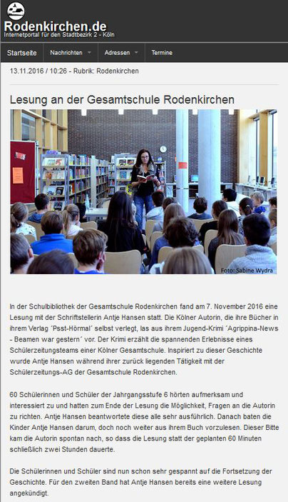 rodenkirchen.de, Agrippina-News beamen war gestern, Antje Hansen