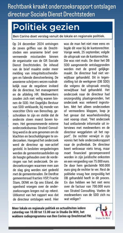 Artikel in DordtCentraal dd. 1 oktober