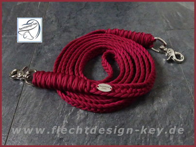 Paracord Zügel flach geflochten in weinrot, 18mm Fischgröät