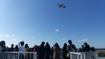 滑走路から飛び立つ飛行機（航空科学博物館）