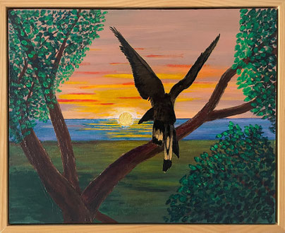 "Mighty Black Cockatoo" 55cm x 44cm"  Mixed Media on canvas, pinewood frame $350 (excluding frame)