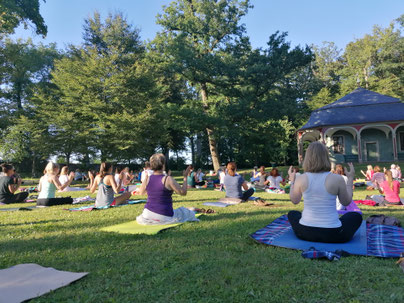 Impression Yoga im Park. Es waren teilweise über 100 Yogabegeisterte da. Aug. 2020