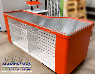 Muebles de caja tipo check Out; para mini súper, tiendas de abarrotes, súper mercados, tiendas departamentales, etc