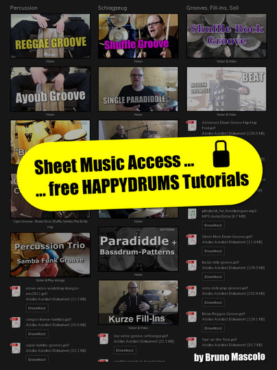 Zugang Noten, Sheet Music Access, Gratis, Free , Tutorials, Happydrums