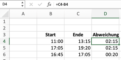 Excel Zeitdifferenz berechnen