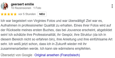 Feedback von Emilie nach dem Fotoshooting