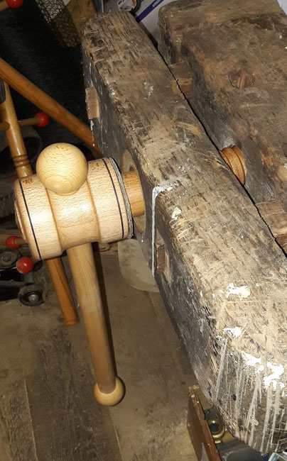 New wooden vise screw for an antique woodworking bench.