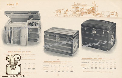 Trunk for men's provisions , first frame with movable divisions forming compartments for hats, shoes, shirts, gloves, ties, lingerie, etc. Second frame and bottom completely free for clothes. Semi-high flat trunks , with two frames and movable separation 