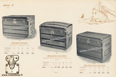 Half-high flat trunks , two frames and separation at the bottom. Convex trunks with two frames , movable separation at the bottom for ladies' hats. High flat trunks with three frames