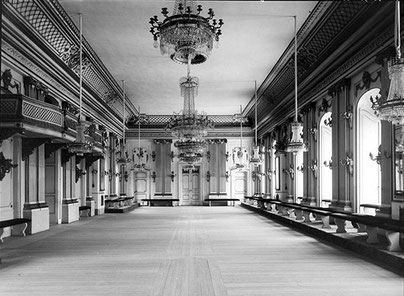 Innenansicht des Großen Saals im Börsengebäude. Foto: Okänd. 1896. Stockholms stadsmuseum.