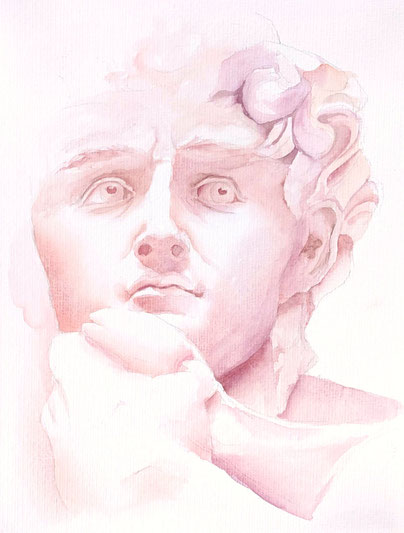 Aquarellstudie "David-Statue": Portrait von Michelangelos David-Statue (Florenz)
