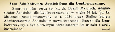  zgon administratora apostolskiego lemkowszczyzny