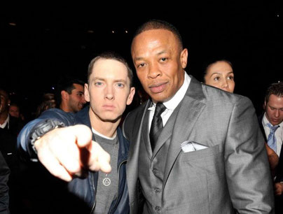 Eminem junto a su mentor, Dr. Dre. Fuente: http://hiphop-n-more.com/2017/09/eminem-dr-dre-creating-new-music-for-bodied-soundtrack/