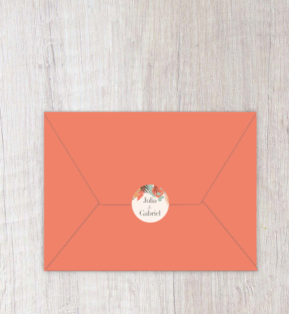 Faire-part mariage gif animé-faire-part mariage virtuel- faire part mariage digital-numérique animé-électronique-vidéo-à envoyer via les réseaux sociaux-whatsapp-facebook-messenger-mms-Feuille de palmier-tropical-tropique-orange et vert-exotique