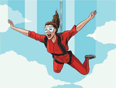 happy parachuting girl, vector-id451075275