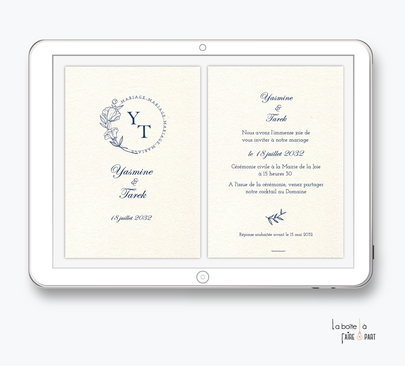 faire-part mariage- faire part mariage digital-faire part mariage numérique-electronique -faire-part à envoyer par mms-par mail-réseaux sociaux-whatsapp-facebook-messenger-papyrus-monogramme-photo-chic-elegant-rafiné oriental-marocain