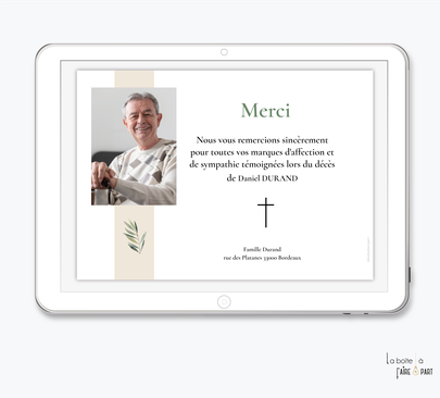 Carte de remerciements décès-Carte de remerciements décès digital-Carte de remerciements décès numérique-Carte de remerciements à envoyer par mms-par mail-réseaux sociaux-whatsapp-facebook-messenger-rameau d'olivier-brin d'olivier-croix-deuil-mort